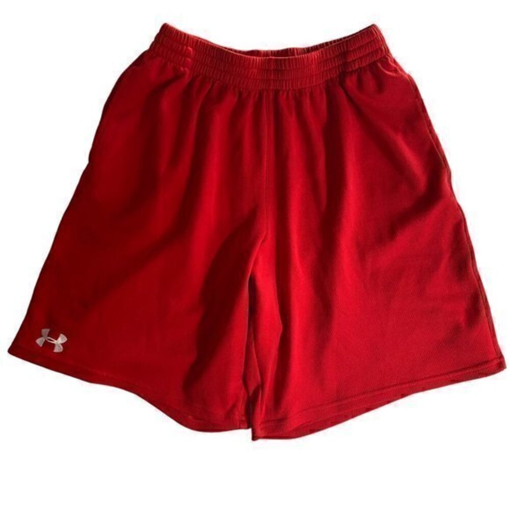 Under Armour Mens Athletic Shorts Red Elastic Waist Gym Wear Size Medium
